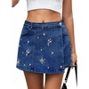 image:imageSidefeel Womens Jean Skirts Floral Mini Embroidered Wrap Denim SkortDark Blue