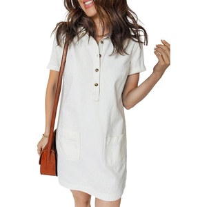 image:imageSidefeel Womens Denim Dress Casual A Line Trendy Mini Jean DressCream White