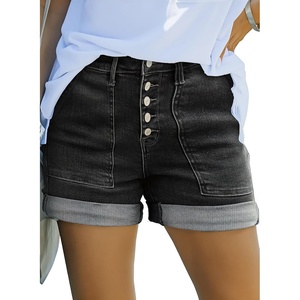 image:imageSidefeel Womens High Waisted Button Fly Jean ShortsBlack