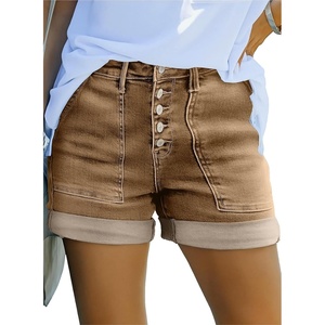 image:imageSidefeel Womens High Waisted Button Fly Jean ShortsBrown