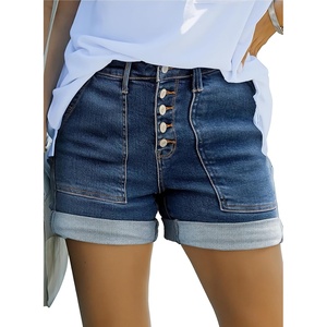 image:imageSidefeel Womens High Waisted Button Fly Jean ShortsDark Blue