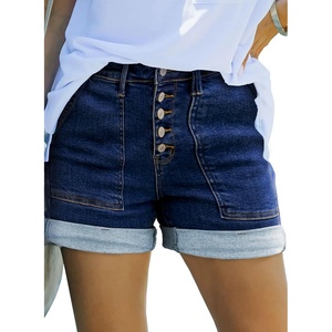 image:imageSidefeel Womens High Waisted Button Fly Jean ShortsDeep Blue