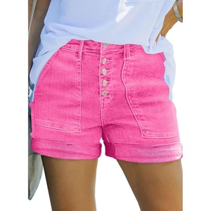 image:imageSidefeel Womens High Waisted Button Fly Jean ShortsHot Pink
