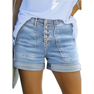 image:imageSidefeel Womens High Waisted Button Fly Jean ShortsIceland Blue