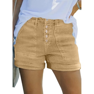 image:imageSidefeel Womens High Waisted Button Fly Jean ShortsKhaki