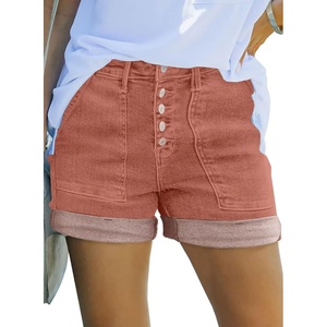 image:imageSidefeel Womens High Waisted Button Fly Jean ShortsMineral Red