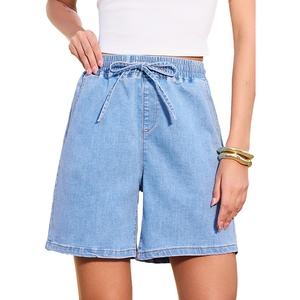 image:imageSidefeel Womens High Waisted Drawstring Summer Jean ShortsIceland Blue