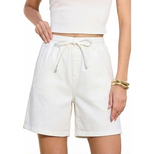 image:imageSidefeel Womens High Waisted Drawstring Summer Jean ShortsWhite
