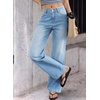 image:imageSidefeel Straight Leg High Waisted Button Rhinestone Jeans for Women TrendyIceland Blue
