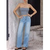 image:imageSidefeel Straight Leg High Waisted Button Rhinestone Jeans for Women TrendyIceland Blue