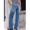 image:imageSidefeel Straight Leg High Waisted Button Rhinestone Jeans for Women TrendyLight Blue