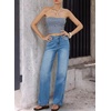 image:imageSidefeel Straight Leg High Waisted Button Rhinestone Jeans for Women TrendyLight Blue