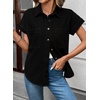 image:imageSidefeel Womens Button Down Denim Shirt Short Sleeve Jean ShirtBlack