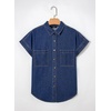 image:imageSidefeel Womens Button Down Denim Shirt Short Sleeve Jean ShirtDark Blue