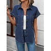image:imageSidefeel Womens Button Down Denim Shirt Short Sleeve Jean ShirtDark Blue