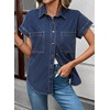 image:imageSidefeel Womens Button Down Denim Shirt Short Sleeve Jean ShirtDark Blue