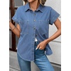 image:imageSidefeel Womens Button Down Denim Shirt Short Sleeve Jean ShirtIceland Blue