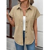 image:imageSidefeel Womens Button Down Denim Shirt Short Sleeve Jean ShirtKhaki