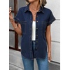 image:imageSidefeel Womens Button Down Denim Shirt Short Sleeve Jean ShirtNavy Blue