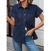 image:imageSidefeel Womens Button Down Denim Shirt Short Sleeve Jean ShirtNavy Blue