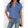 image:imageSidefeel Womens Denim Shirt Short Sleeve V Neck Button Down Jean Shirts Trendy Casual Oversized Loose Fit Summer Tops BlousesLight Blue