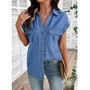 image:imageSidefeel Womens Denim Shirt Short Sleeve V Neck Button Down Jean Shirts Trendy Casual Oversized Loose Fit Summer Tops BlousesLight Blue