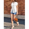image:imageSidefeel Womens Denim Shirt Short Sleeve V Neck Button Down Jean Shirts Trendy Casual Oversized Loose Fit Summer Tops BlousesWhite