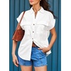 image:imageSidefeel Womens Denim Shirt Short Sleeve V Neck Button Down Jean Shirts Trendy Casual Oversized Loose Fit Summer Tops BlousesWhite