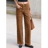 image:imageSidefeel Womens High Waist Stretchy Wide Leg Cargo Ankle JeansBrown