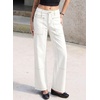 image:imageSidefeel Womens High Waist Stretchy Wide Leg Cargo Ankle JeansCream White