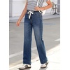 image:imageSidefeel Womens High Waisted Straight Leg Jeans Drawstring Denim PantsDark Blue