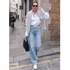 image:imageSidefeel Womens High Waisted Straight Leg Jeans Drawstring Denim PantsIceland Blue