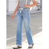 image:imageSidefeel Womens High Waisted Straight Leg Jeans Drawstring Denim PantsIceland Blue