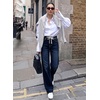 image:imageSidefeel Womens High Waisted Straight Leg Jeans Drawstring Denim PantsNavy Blue