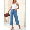 image:imageSidefeel Womens High Waisted Straight Leg Jeans Loose Cropped Denim PantsMist Blue