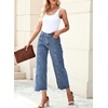 image:imageSidefeel Womens High Waisted Straight Leg Jeans Loose Cropped Denim PantsSky Blue