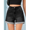 image:imageSidefeel Womens High Waisted Stretchy Folded Hem Jean ShortsBlack