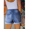 image:imageSidefeel Womens High Waisted Stretchy Folded Hem Jean ShortsBlue