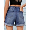 image:imageSidefeel Womens High Waisted Stretchy Folded Hem Jean ShortsDark Blue