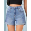 image:imageSidefeel Womens High Waisted Stretchy Folded Hem Jean ShortsIceland Blue