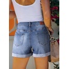 image:imageSidefeel Womens High Waisted Stretchy Folded Hem Jean ShortsLight Blue
