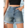 image:imageSidefeel Womens High Waisted Stretchy Folded Hem Jean ShortsVintage Blue