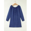 image:imageSidefeel Womens Long Sleeve Drawstring Boat Neck Mini Denim DressBluing