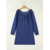 image:imageSidefeel Womens Long Sleeve Drawstring Boat Neck Mini Denim DressBluing