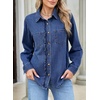image:imageSidefeel Womens Long Sleeve Ruffle Trim Button Down Denim ShirtBlue