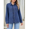 image:imageSidefeel Womens Long Sleeve Ruffle Trim Button Down Denim ShirtBlue