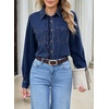 image:imageSidefeel Womens Long Sleeve Ruffle Trim Button Down Denim ShirtBluing
