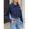 image:imageSidefeel Womens Long Sleeve Ruffle Trim Button Down Denim ShirtBluing
