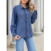 image:imageSidefeel Womens Long Sleeve Ruffle Trim Button Down Denim ShirtLight Blue