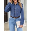image:imageSidefeel Womens Long Sleeve Ruffle Trim Button Down Denim ShirtLight Blue